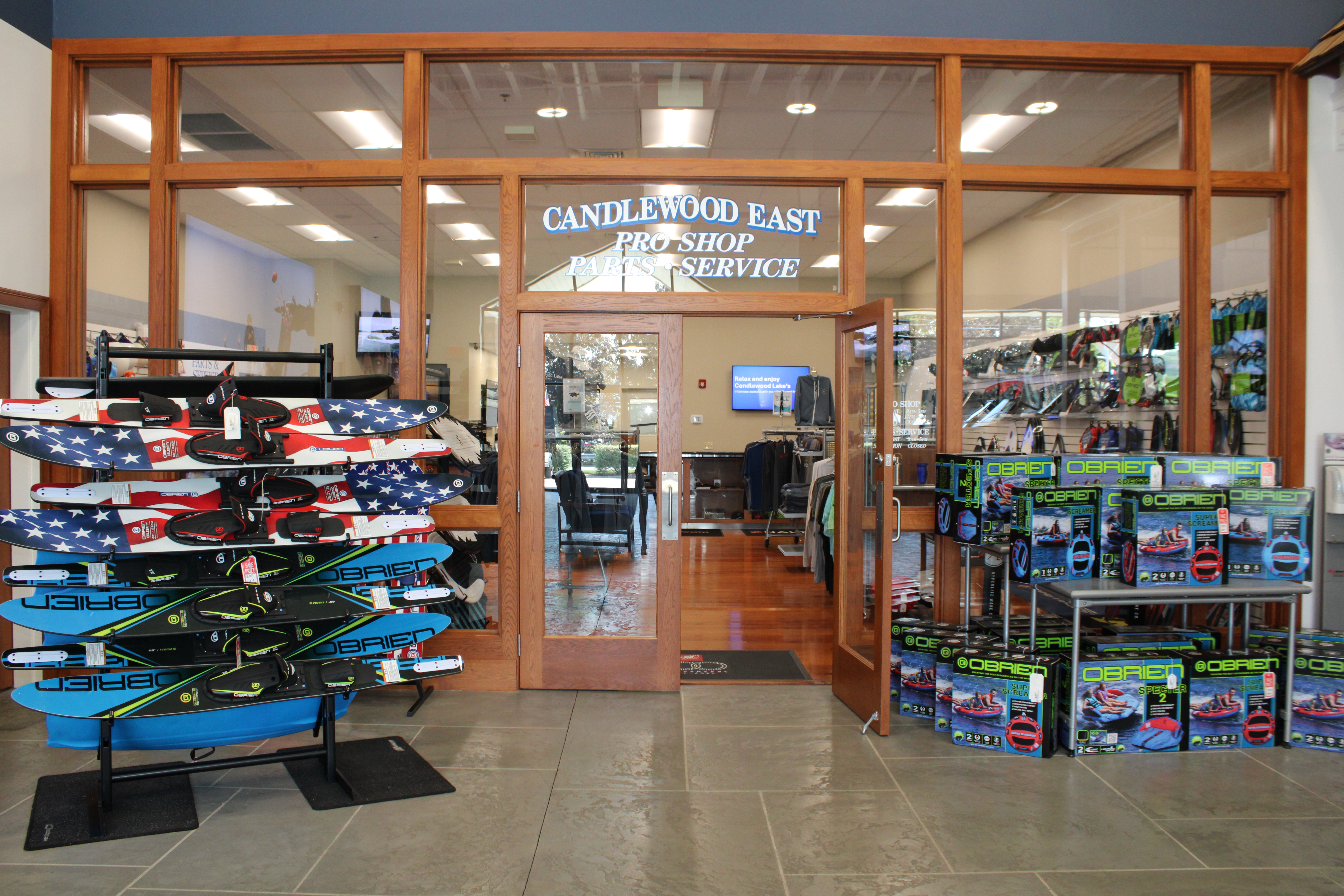 Wakesurfers and apparel in the Marine Pro Shop
